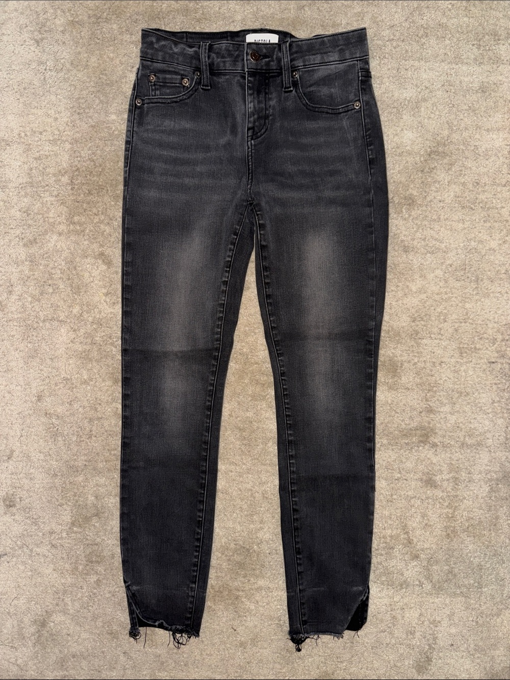 pistola Black Washed Skinny Jeans with Frayed Hem